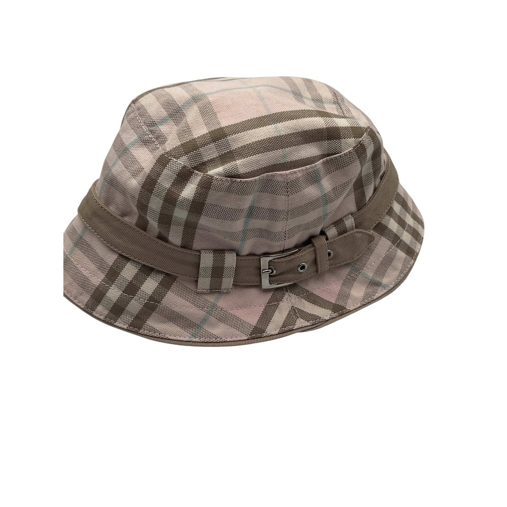 Burberry London Pink Nova Check Bucket Hat with Buckle Detail Size M y2k